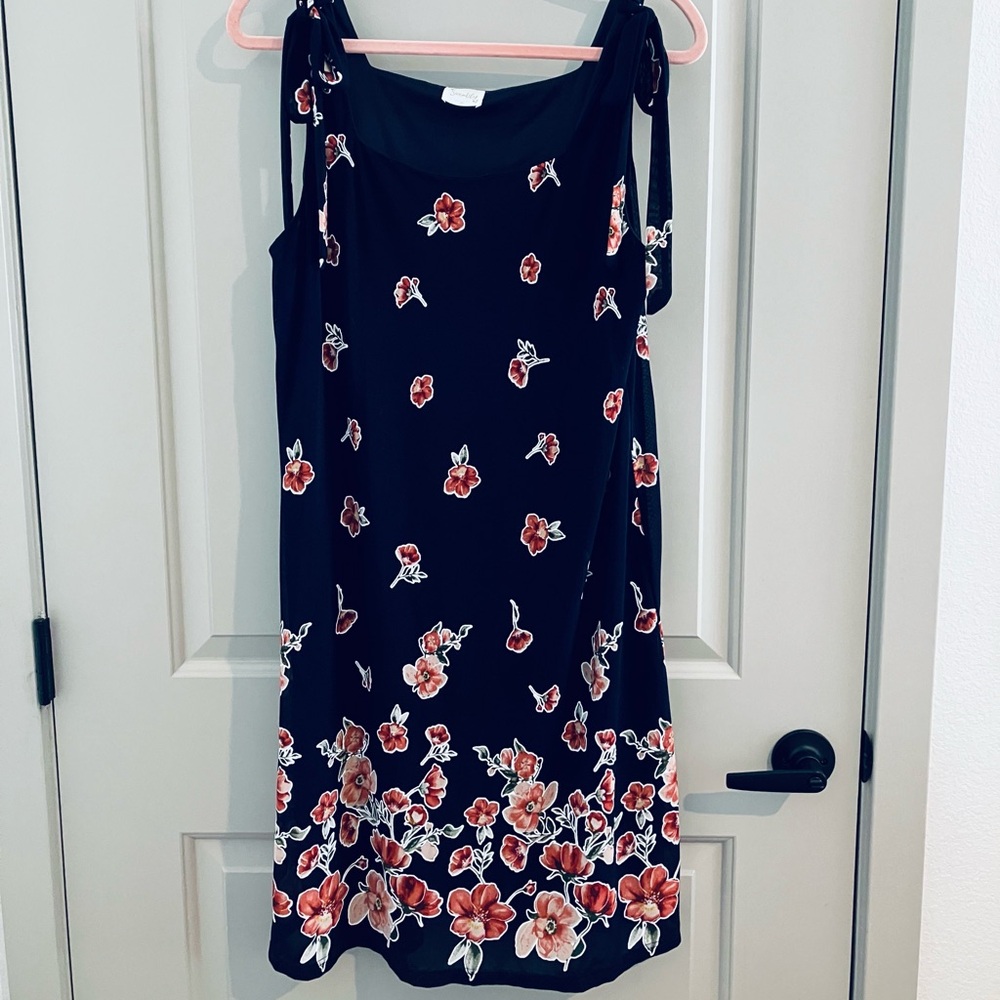 Siren Lily Classic Navy Blue & Coral Peach Sleeveless Spaghetti Strap Dress